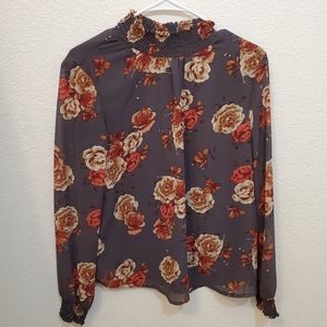 Grey Sheer Floral Blouse